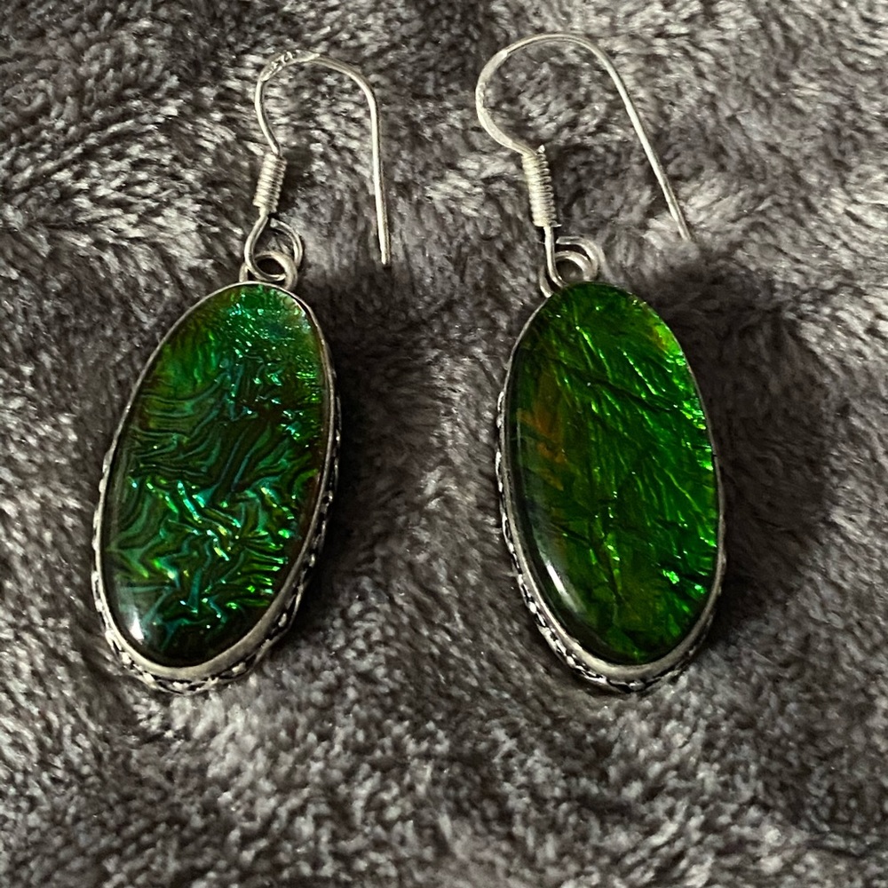 925 Silver artisan green glass earrings